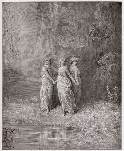 La Divina Comedia, Purgatorio, Canto 29: Caridad, Esperanza y Fe - por Dante Alighieri (1265-1321) - Ilustración de Gustave Doré (1832-1883). de Gustave Dore