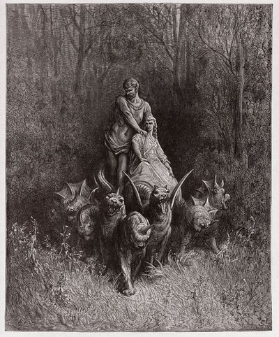 La Divina Comedia, Purgatorio, Canto 32: El gigante y la ramera en el carro - por Dante Alighieri (1265-1321) - Ilustración de Gustave Doré (1832-1883) de Gustave Dore