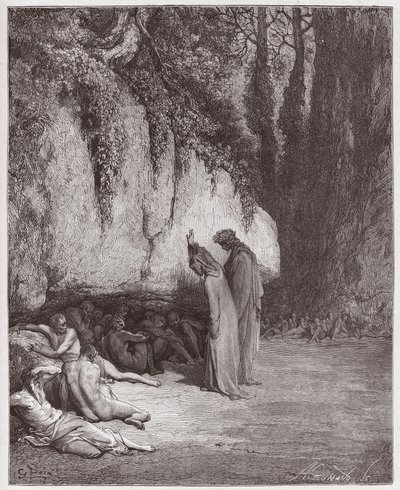 La Divina Comedia, Purgatorio, Canto 4: Las almas indolentes junto a la roca - por Dante Alighieri (1265-1321) - Ilustración de Gustave Doré (1832-1883) de Gustave Dore
