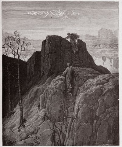 La Divina Comedia, Purgatorio, Canto 4: Virgilio guía a Dante por la escarpada ladera de la montaña - Ilustración de Gustave Doré de Gustave Dore