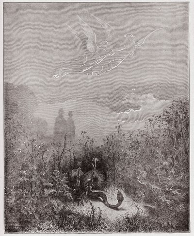 La Divina Comedia, Purgatorio, Canto 8: Los ángeles ahuyentan a la serpiente - Ilustración de Gustave Doré de Gustave Dore