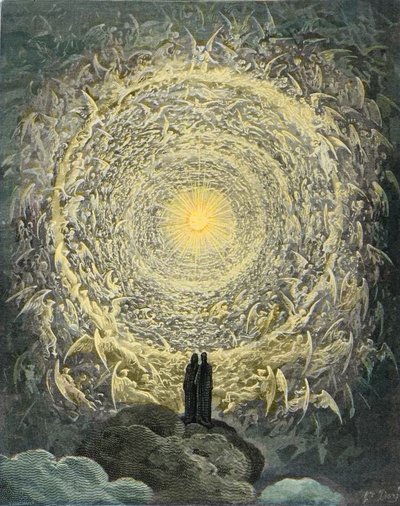 La Divina Comedia, Paraíso, Canto 31: La multitud santa forma una rosa en el empíreo (rosa celeste) de Gustave Dore