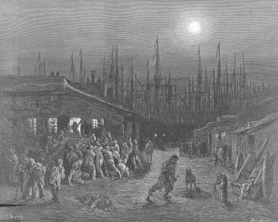 Los muelles - Escena nocturna, Londres de Gustave Dore