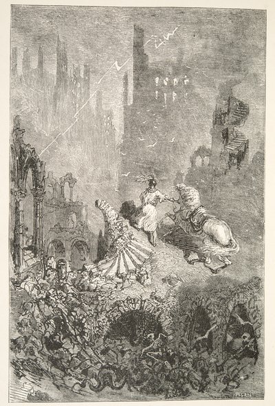 La caída del castillo del Rey Pellam, de Historias de los Días del Rey Arturo por Charles Henry Hanson, pub.1898 de Gustave Dore