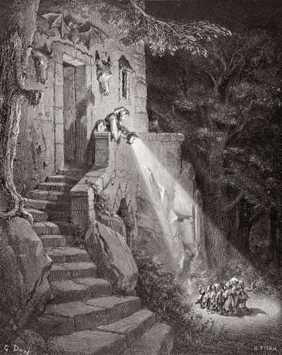 La morada del ogro, grabado por Heliodore Joseph Pisan (1822-90) c.1868 de Gustave Dore