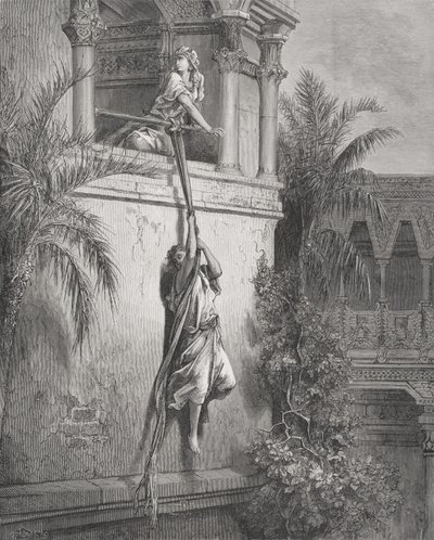 La fuga de David por la ventana, ilustración de 