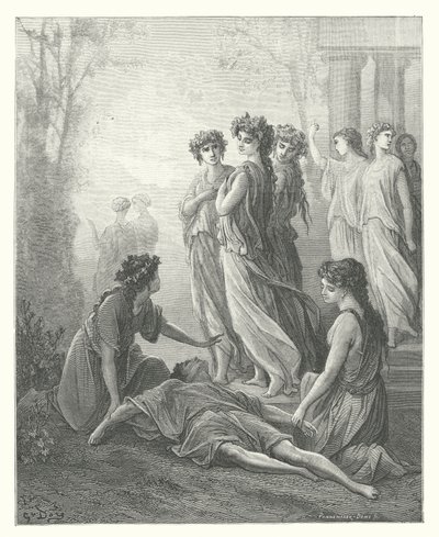 Las Fábulas de La Fontaine: Dafnis y Alcimadura (grabado) de Gustave Dore
