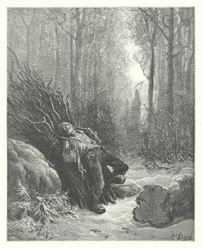 Las Fábulas de La Fontaine: La muerte y el leñador (grabado) de Gustave Dore