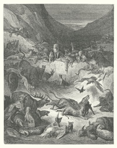 Las Fábulas de La Fontaine: Los animales enfermos de peste (grabado) de Gustave Dore