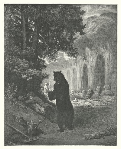 Las Fábulas de La Fontaine: El Oso y el Aficionado a la Jardinería (grabado) de Gustave Dore