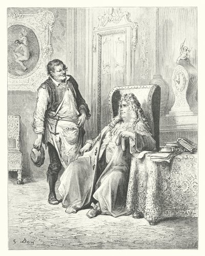 Las Fábulas de La Fontaine: El zapatero y el banquero (grabado) de Gustave Dore