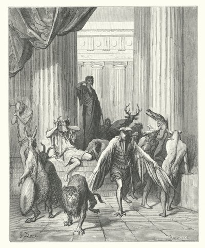 Las Fábulas de La Fontaine: Los compañeros de Ulises (grabado) de Gustave Dore