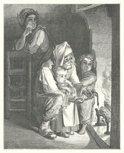 Las Fábulas de La Fontaine: El campesino y la serpiente (grabado) de Gustave Dore