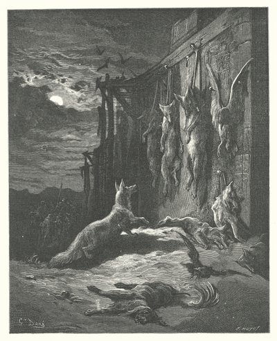 Las Fábulas de La Fontaine: El zorro inglés (grabado) de Gustave Dore