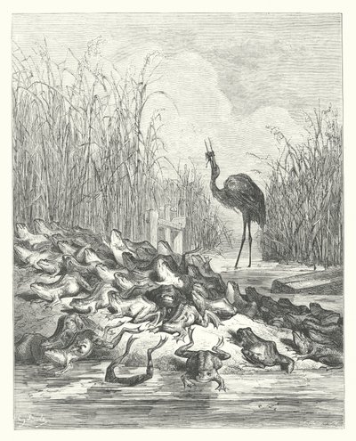 Las Fábulas de La Fontaine: Las ranas que pedían un rey (grabado) de Gustave Dore