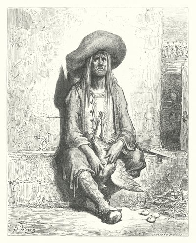 Las Fábulas de La Fontaine: La gallina de los huevos de oro (grabado) de Gustave Dore