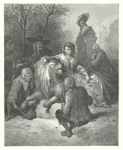 Las Fábulas de La Fontaine: El León enamorado (grabado) de Gustave Dore