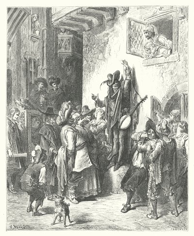 Las Fábulas de La Fontaine: El loco que vendía sabiduría (grabado) de Gustave Dore