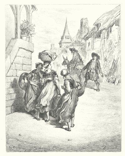 Las Fábulas de La Fontaine: El molinero, su hijo y el asno (grabado) de Gustave Dore