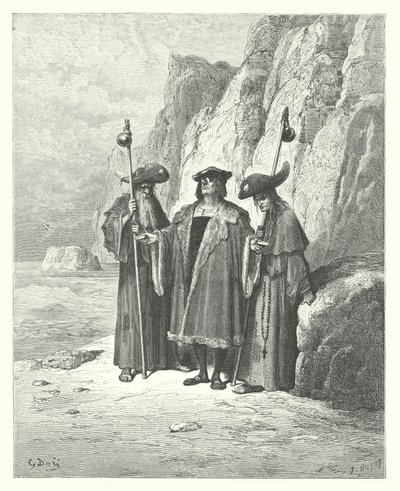 Las Fábulas de La Fontaine: La ostra y sus pretendientes (grabado) de Gustave Dore