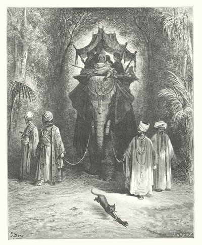 Las Fábulas de La Fontaine: La rata y el elefante (grabado) de Gustave Dore