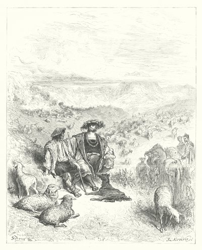 Las Fábulas de La Fontaine: El pastor y el rey (grabado) de Gustave Dore