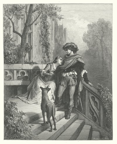 Las Fábulas de La Fontaine: Las dos palomas (grabado) de Gustave Dore