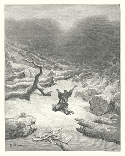 Las Fábulas de La Fontaine: El leñador y Mercurio (grabado) de Gustave Dore