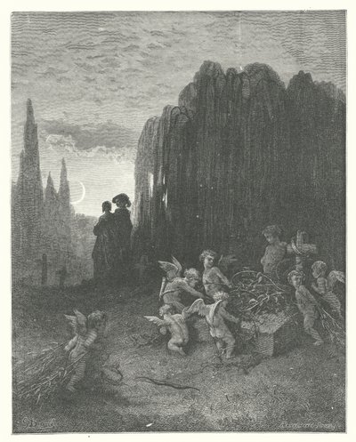 Las Fábulas de La Fontaine: La joven viuda (grabado) de Gustave Dore