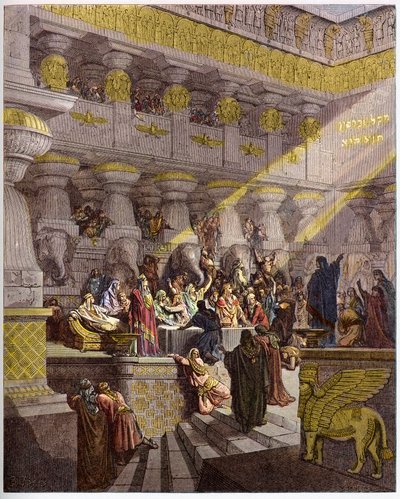 La Fiesta de Belsasar - grabado en “La Biblia ilustrada” por Gustave Doré (1832-1883) - Grabado de “La Biblia de Doré” de Gustave Dore
