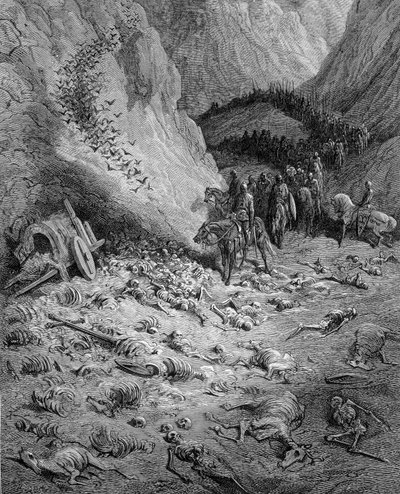 El Avance: Ejército de Cruzados encontrándose con los muertos de la ola anterior de Cruzados - grabado por Gustave Doré de Gustave Dore