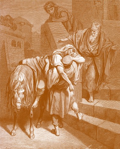 El buen samaritano en la posada de Gustave Dore