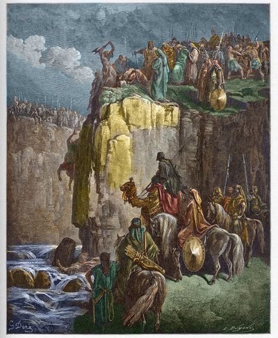 La matanza de los profetas de Baal - El profeta Elías hace perecer a los sacerdotes de Baal - grabado en “The Bible illustree” por Gustave Dore (1832-1883) - Grabado de “The Dore Bible” de Gustave Dore