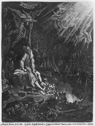 El judío errante y el Juicio Final, grabado por Félix Jean Gauchard (1825-72) de Gustave Dore
