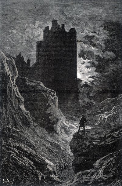 El castillo del miedo - ilustración del miedo por Gustave Doré, grabado de Gustave Dore