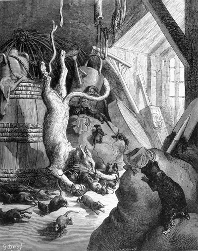 El gato y la vieja rata - en “Fábulas” de La Fontaine, ilustrado por Gustave Doré de Gustave Dore