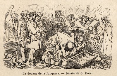 Las costumbres de la junquera (ciudad situada entre Cataluña y la provincia de Gerona), dibujo de Gustave Doré (1832-1883), para ilustrar su viaje a España, con C. Davillier, en 1862. Grabado en "Le tour du monde", editado por Edouard Charton de Gustave Dore