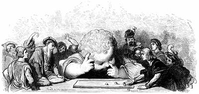 La educación del niño Gant Gargantua: aprende a tocar el des. Ilustración de Gustave Dore para la obra de François Rabelais. de Gustave Dore