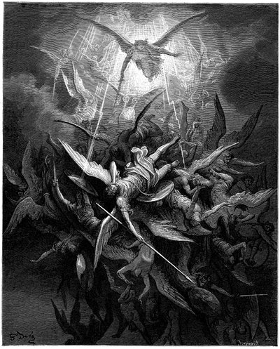 La caída de los ángeles (los ángeles dechus) Ilustración de Gustave Dore para "El paraíso perdido" de John Milton (1608-1674). Grabado de 1866. Colección privada de Gustave Dore
