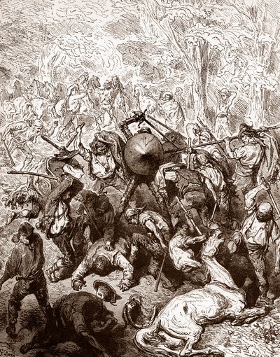 La lucha contra los arrieros de Yanguas Grabado de Gustave Dore (1832-1883) para "El Ingenioso Hidalgo Don Quijote de la Mancha" de Miguel de Cervantes (1547-1616) 1863 Colección particular de Gustave Dore