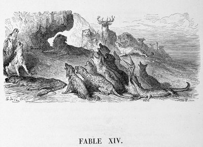 El funeral de la leona - en "Fábulas" de La Fontaine, ilustrado por Doré de Gustave Dore