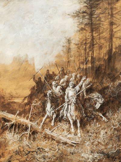 La marcha de los caballeros, ilustración para la serie de poemas, Idilios del Rey de Albert Tennyson (1809-1892) de Gustave Dore