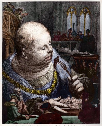 Los peregrinos son comidos en ensaladas - ilustración de "Gargantúa y Pantagruel", de François Rabelais - grabado de Gustave Doré de Gustave Dore