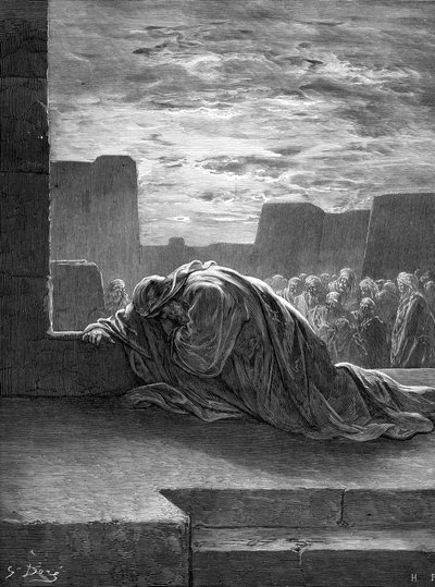 El profeta Esdras orando, por Gustave Doré. - Biblia de Gustave Dore