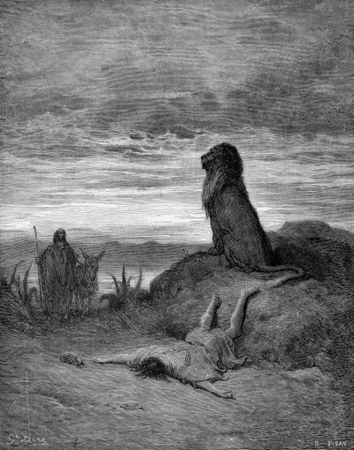 El profeta asesinado por un león de Gustave Dore