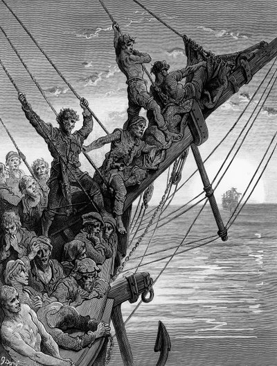 Los marineros ven a lo lejos un barco fantasmal, escena de 