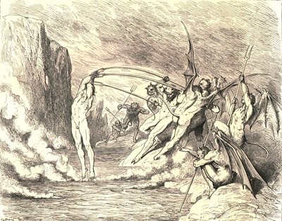 Dicho esto, lo engancharon con más de cien ganchos, c1890 de Gustave Dore