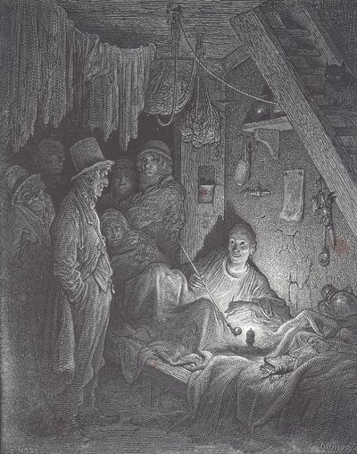 Antro de fumadores de opio victoriano en Londres de Gustave Dore