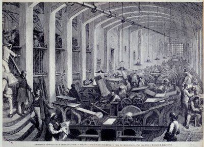 Vista de la galería de la máquina de impresión por Charles Lahure Grabado por Gustave Dore de “L