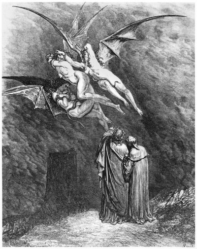 Virgilio, Dante y las Erinias, ilustración de 
